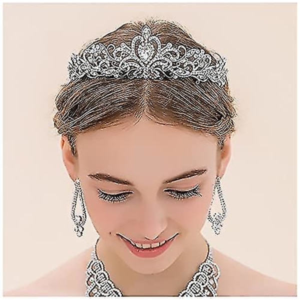 Sølv tiara med krystaller for kvinner - Elegant krone med kam - Hodebånd for damer
