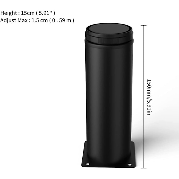 4 stk. 15 cm sorte rustfrie stål justerbare metalmøbelben