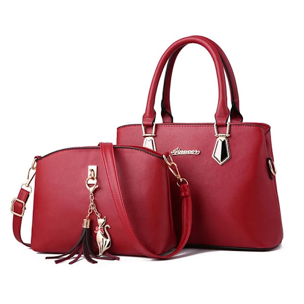 Dame Designer Skuldertasker Casual Tote Tasker Sammensatte Crossbody Tasker Mode Luksus 2 Stykker Per Sæt winered