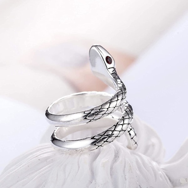 925 Sterling Hopea Sormukset Säädettävät, Vintage Muoti Punk Tyyli Persoonallisuus Käärmeen Muotoinen Sormus Unisex