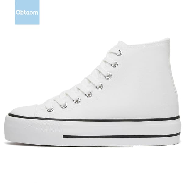 Platform High Top Canvas Sko til kvinder Behagelige Platform Hi Top Canvas Mode Sneakers til kvinder Søde Mid Calf Canvas white EU38