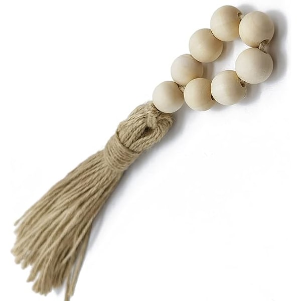 12 st. Träpärl-Girlang med tofsar, lantlig stil, rustika pärlor, bönhalsband, väggdekoration, servettringar, bröllop, heminredning