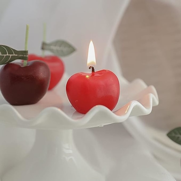 Kirsebærformet duftlys, 4 STK 75G søt fruktaroma soyavoks dekorativt stearinlys til bord Fotorekvisitt Bursdagsgave, Prefekt for Meditasjon Stress R