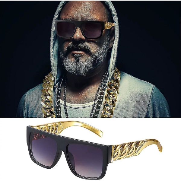 Hip Hop kostumesæt til mænd, rapper tilbehør Hippie kostume sæt guldkæde dollartegn halskæde ring og sort guld solbriller outfit disco kostume