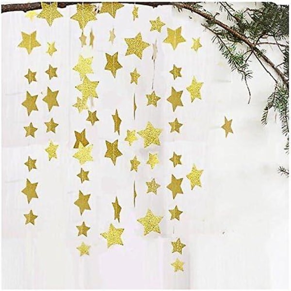 2-pak, guld Star Garland, Golden Christmas Galaxy Banner, Twinkle Twinkle Little Star Garland Christmas Guirland Decor (13 fod)