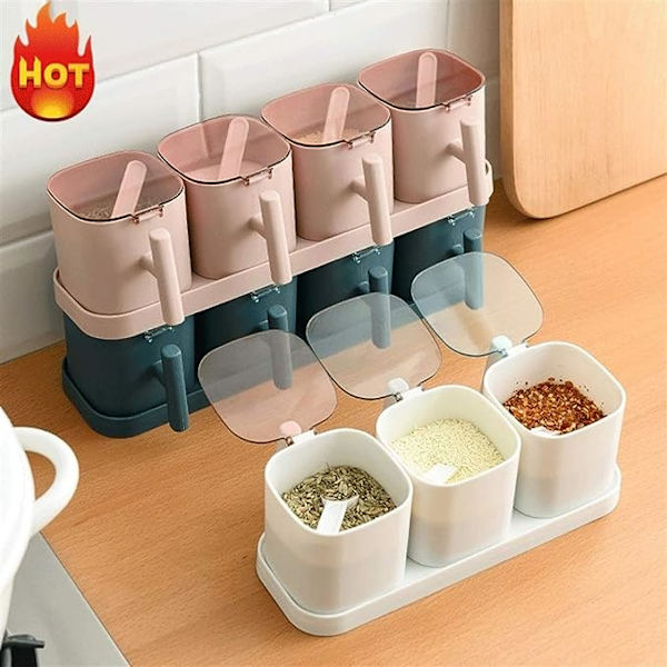 Glas krydderiglas krydderier boks peber krydderi shaker salt krydderi arrangør køkken karaffel krydderi flaske krukker beholder med skeer (Farve: D)