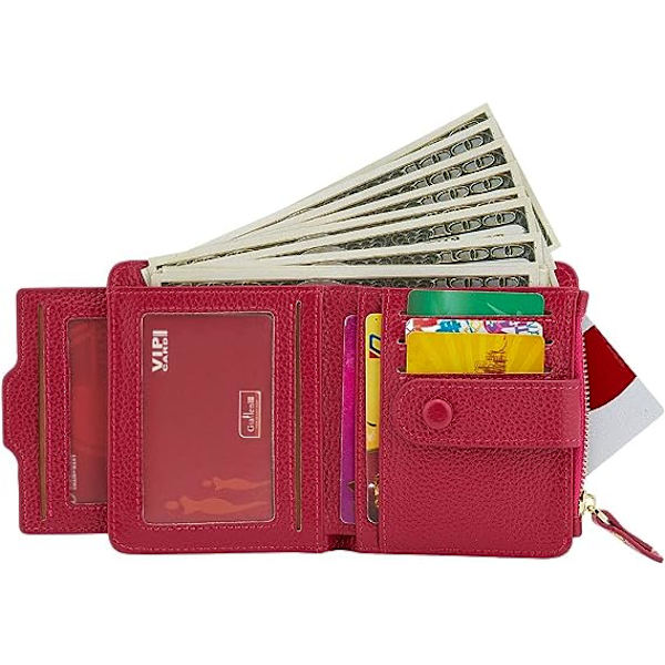 Dam RFID Mini Mjukt Läder Bifold Plånbok Med ID-Fönster Kortficka Myntväska