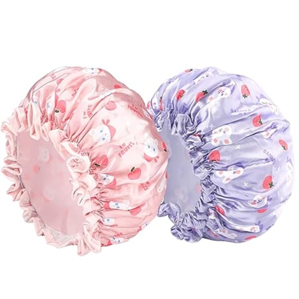 2 PCS Kids Shower Cap, Funny Cute Cartoon Bath Hat Waterproof Shower Bath Caps for Boys or Girls (Purple)