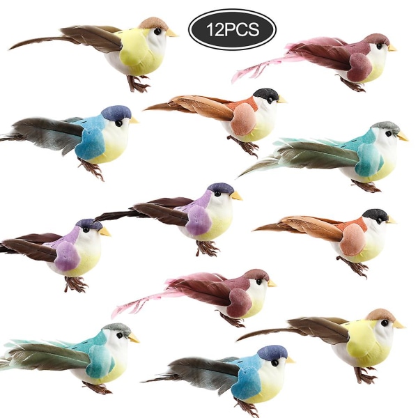 12 pakke kunstige julefugle af spurvepynt Juletræ Top Decroations Fugle Farverige kunstige fugle