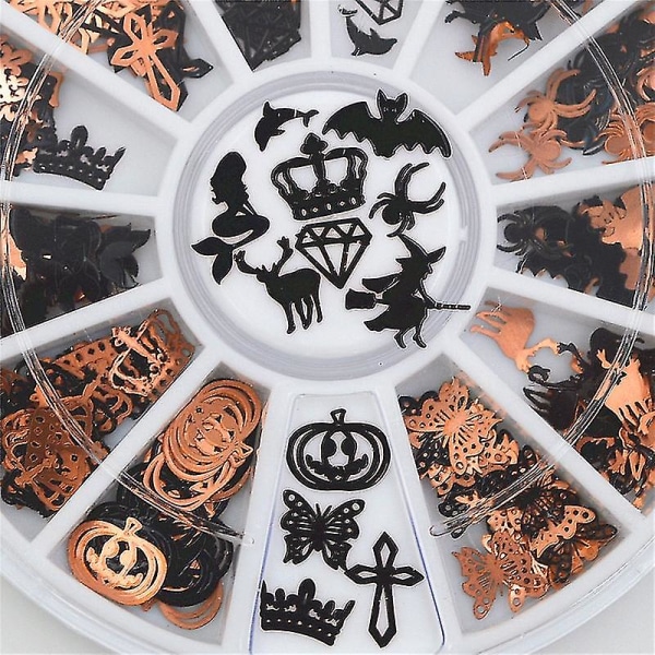 12 figurer 3d metall halloween neglekunst dekorasjon skive svart negleklistremerker Dekalhjul Nail Art tips Smykker tilbehør