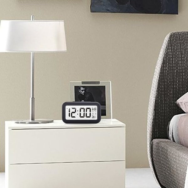 Digital väckarklocka, multifunktionell LCD elektronisk klocka med stor skärm batteridriven, bakgrundsbelysning sensor touch LED-klocka med tid temperatur da