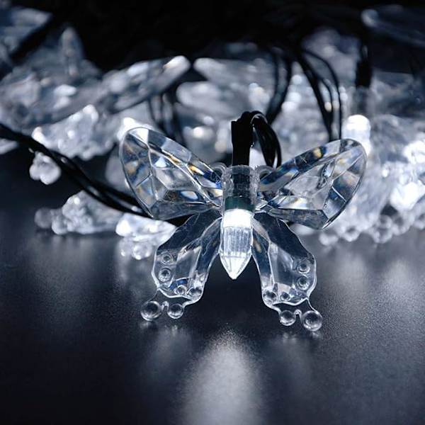 Solcelle-lyslenke, Vanntett 16ft 20LED Sommerfugl Juleleker Lys Dekorativ Belysning for Hjem Fest Bryllup Patio Hage Veranda Balkong (Hvit)