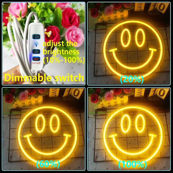 Smiley Face Neon Skylt Dimbar Smiley Face Led Skylt Smile Neon Skylt För Väggdekor Smiley Face Dekor För Sovrum Barnrum Smiley
