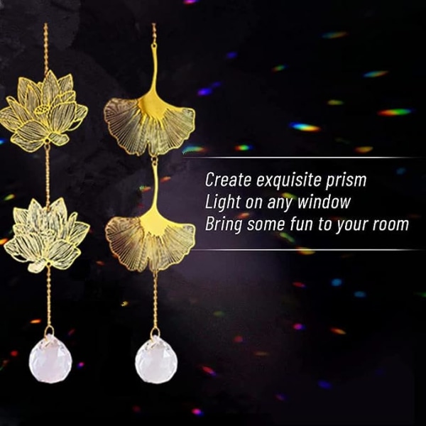2 stykker Crystal Suncatcher, Ginkgo & Lotus Leaf Krystal Vindue Prisme Hængende Ornament Hjemmehave dekoration
