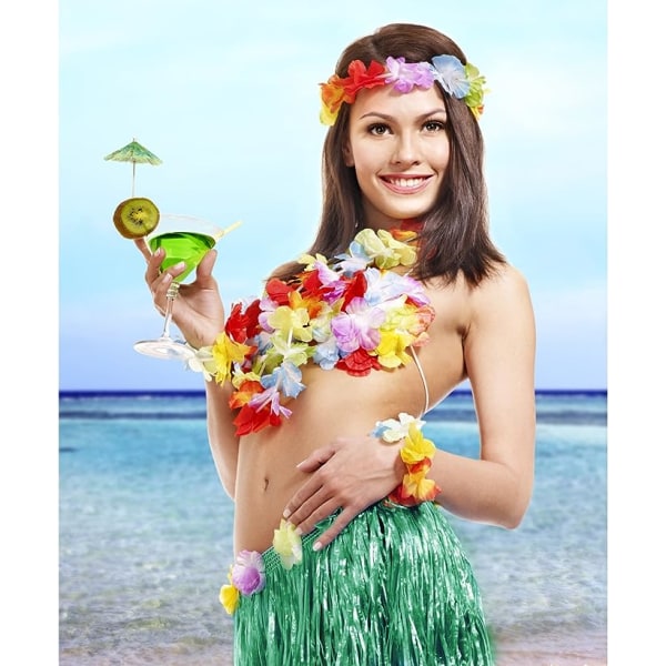 Joustava havaijilainen hula-ruohohame kukka set Party Beach Dance -mekkoihin, monivärinen, 2 settiä