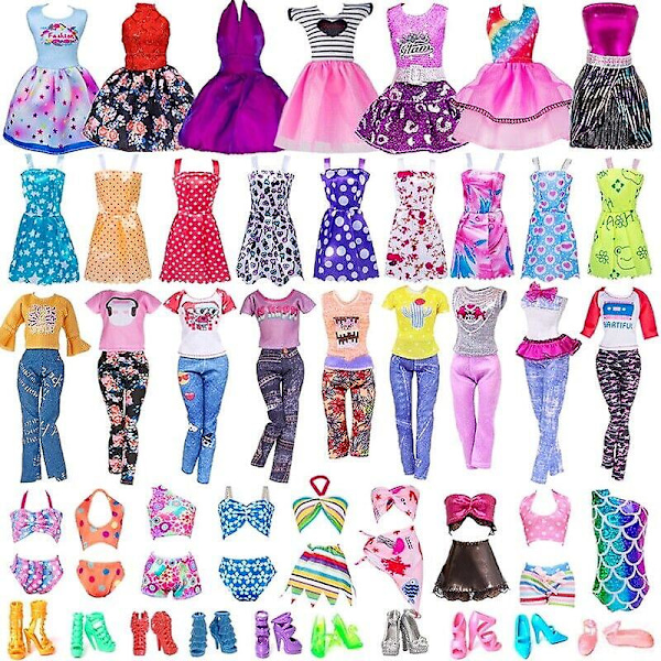 32-pack Barbie Dockkläder Toppar Byxor Klänningar Skor Mode Festtillbehör Set Barn Flickor Leksaker Presenter