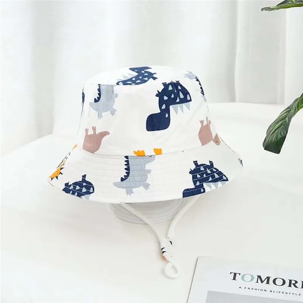 Baby Boys Girls Cartoon Fisherman Hat Summer Outdoor UV Protection Bucket Hat white dinosaur 52cm