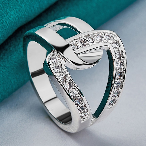 925 Sterling Silver Hollow Zircon Inlaid Ring Smycken Charm 7, 8, 9, 10 8
