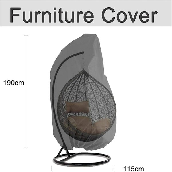 Ripustusnojatuolin suojus Puutarha Rattan Wicker Ripustusnojatuoli Vedenpitävä Suojus Muna Liukukangas Tuoli Veden- ja Pölynkestävä - 190 X 115cm (musta)