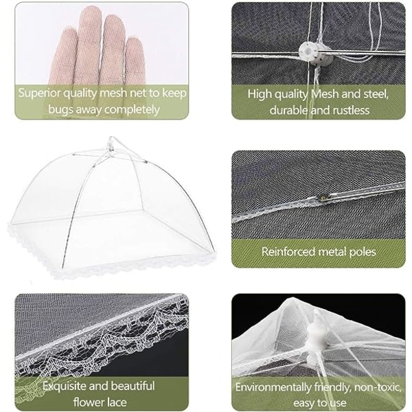 3-pack matskydd 14 tum pop-up krypterat nät tallrik serveringstält, fint nät paraply för utomhusbruk, fester, picknickar, grillfester, återanvändbara och hopfällbara
