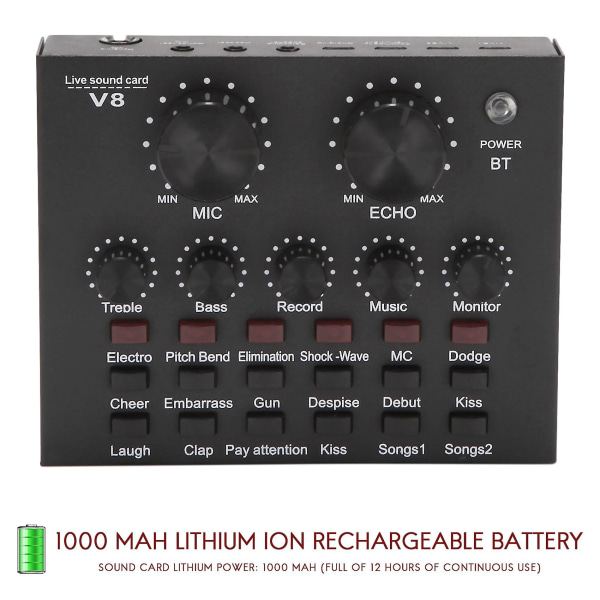 V8 Ljudkort Audio Set Interface Extern USB Live Mikrofon Ljudkort Bluetooth Funktion För Co