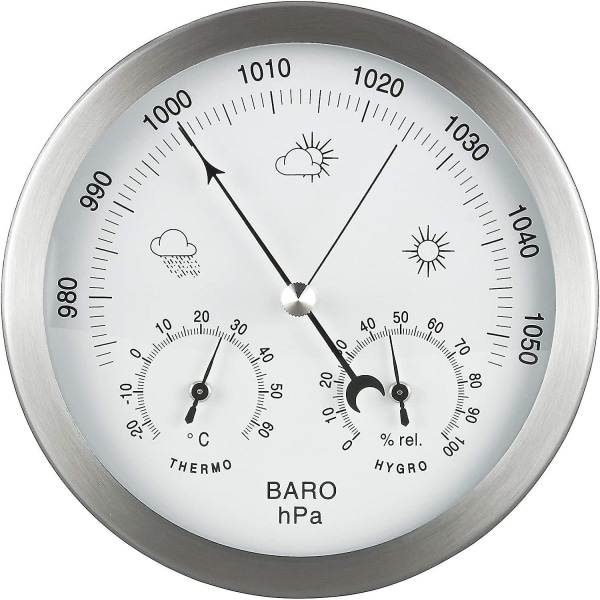 Barometer Værstasjon 3in1 Rustfritt stålramme 14cm Termometer