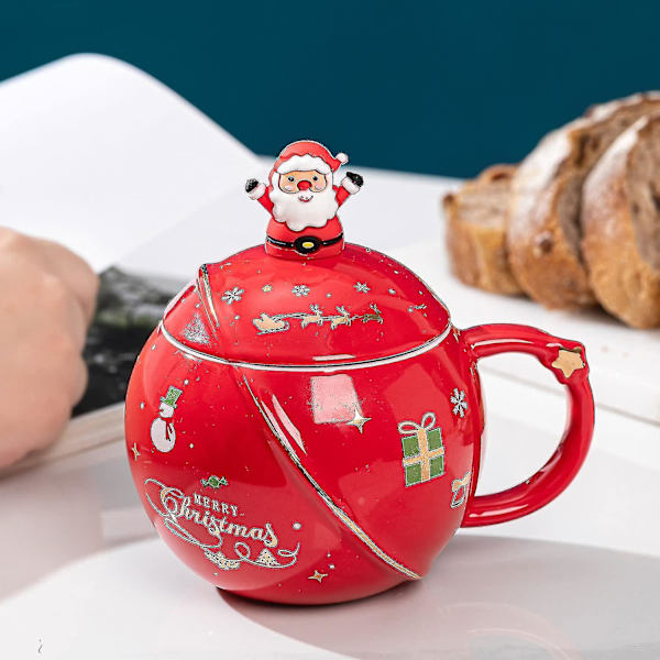 Hwagui - Sød Julekrus Med Låg Og Ske, Kawaii Kop Nyhedskrus Til Kaffe, Te Og Mælk, Krus