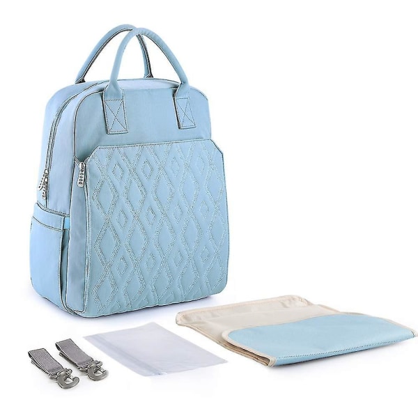 Multifunktionel modemumietaske rygsæk med stor kapacitet graviditetstaske og babytaske Vandtæt barselstaske Himmelblå
