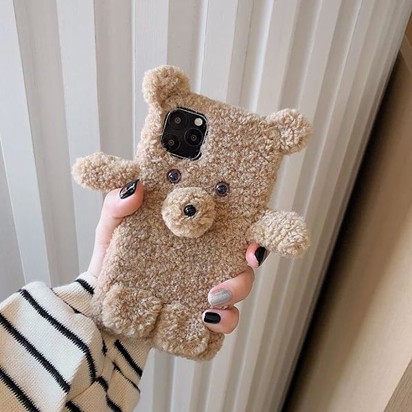 Sööt Karu Pehme Plush Puhelimen Kotelo iPhone 12Mini Pro Max 7 8 Plus XR XS 11Pro Max Silikoninen Pehmeä Takakannen, Vaaleanruskea, iPhone12:lle