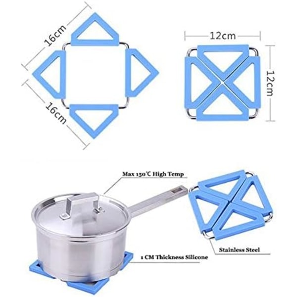 Foldbar Kjøkken Isolasjonsmatte Trivet Koster Varmebestandig Puter Trivet Matte Multifunksjonell Silikon Gryteklut (Farge: Blå)