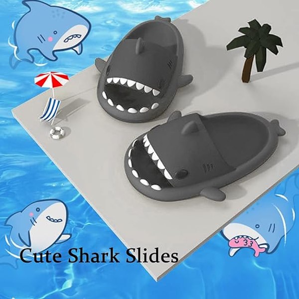 Tegneserie Haj Flip Flops, Skridsikre Tykke-Sålede Strand Flip Flops, Hurtigtørrende Sjove Pool Sandaler distant mountain ash 42/43