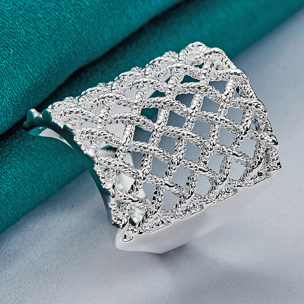 925 Sterling Silver Retikulär Ring Mode Smycken 6, 7, 8, 9, 10 7