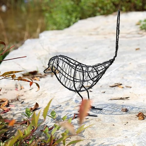 Fuglefigurer av metall Jerntråd Fuglestatue Fugleskulptur Samlebordspynt til hjemmehagedekorasjon Svart