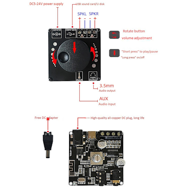 Mini Bluetooth 5.0 50w+50w Trådløs Audio Power Digital Forforstærker Board Stereo Amp 3.5mm Aux Usb Ap