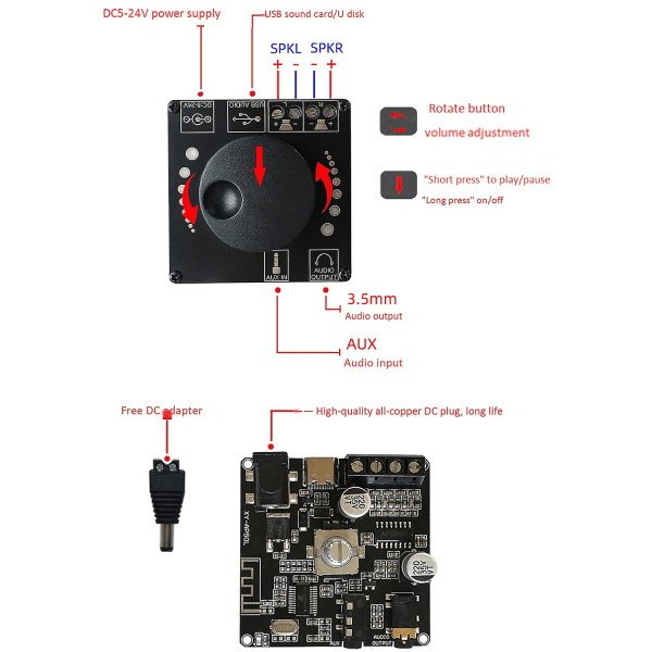 Mini Bluetooth 5.0 50w+50w Wireless Audio Power Digital Amplifier Board Stereo Amp 3.5mm Aux Usb Ap