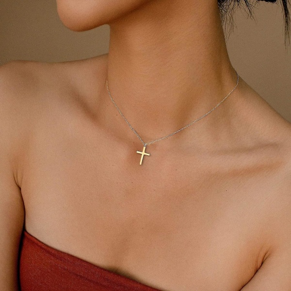 Kors halskæde til kvinder, 14k forgyldt/sterling sølv kæde halskæde Smuk lagdelt guld kors vedhæng halskæde Simple Cute Ne