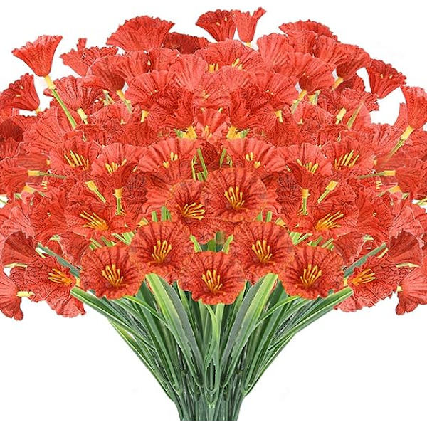 24 Bundter Kunstige Blomster Udendørs UV-Resistente Falske Blomster Ingen Falmning Faux Plastplanter Have Veranda Vindueskasse Dekoration (Orange)