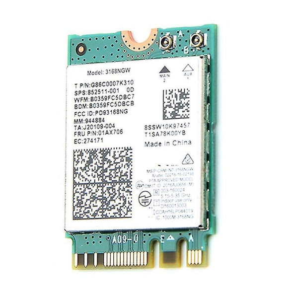 Dual Band Wireless for Intel 3168 3168ngw 433mbps Bluetooth 4.2 802.11ac Ngff Wifi nettverkskort