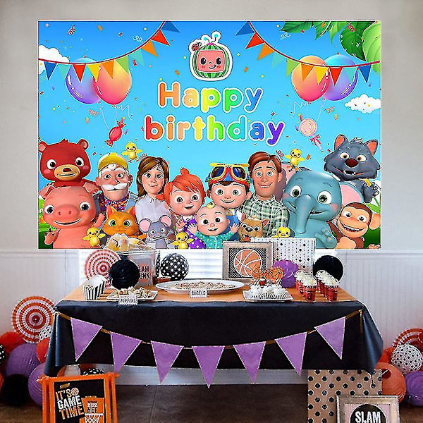 Cartoon Cocomelon Party Bakgrund Happy Birthday Tryckt Väggbakgrund 1.5*1m