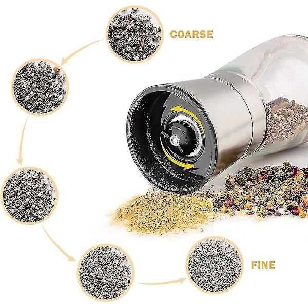 Salt- og peberkværn - Justerbar keramisk havsaltkværn & peberkværn - Glas salt- og peberrysteflasker (Farve: 2 stk.)