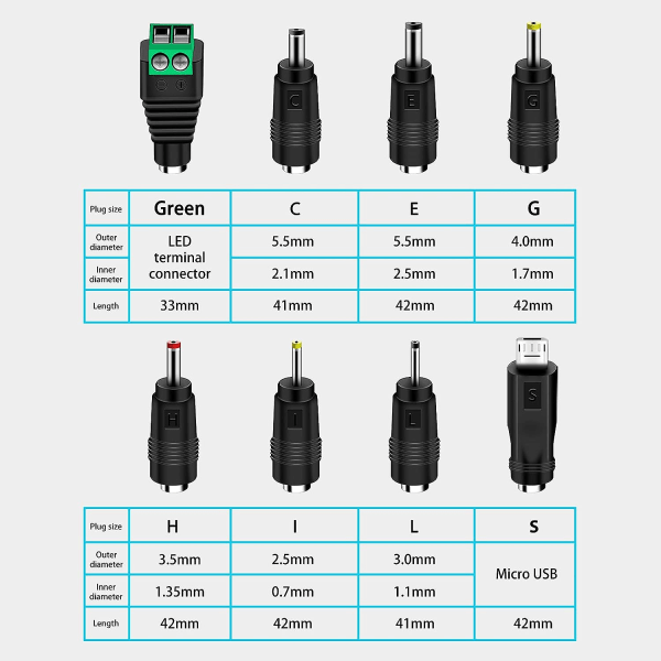 30W Universaali Virtalähde, Dalugo 3V 4.5V 5V 6V 7.5V 9V 12V 2A AC/DC Kytkentävirtalähde Latauslaite 8 Adaptorin Kärjellä 3V-1