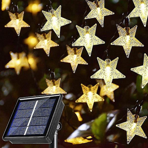 Aurinkopaneelit-valosarjat, 7 metriä 50 LED:tä, 8 kuviota puutarhaan, pihalle, maisemaan, joulukuuseen koristeeksi