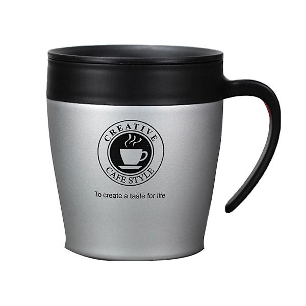 Kaffekopp i rostfritt stål med handtag Kaffekopp Företagskaffekopp Kreativ kontorskaffekopp (med sked silver)
