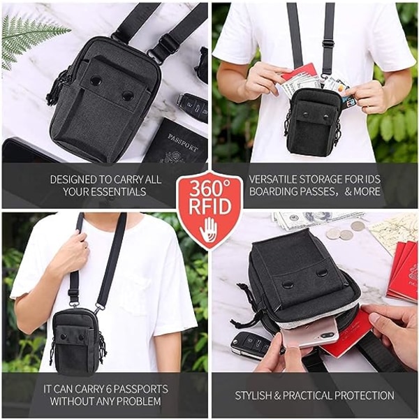 Liten Crossbody-veske for menn og kvinner - Oppgradert RFID-blokkerende skulderveske, stilig og lett å bære