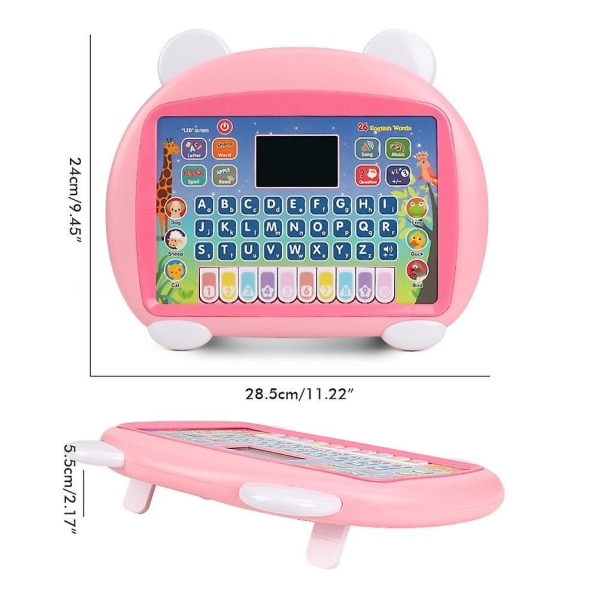Barnenettbrett Engelsk læringspute med LED-skjerm 8 moduser tidlig utvikling Interaktivt elektronisk leketøy for gutter og jenter Pink