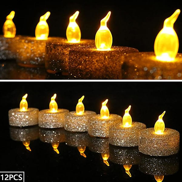 LED Tealight Stearinlys, 12 stk. Flammeløse Tealight Stearinlys med blødt flimrende lys, Vandtæt genopladelig lampe, til udendørs bryllupsfest jul Hallowe