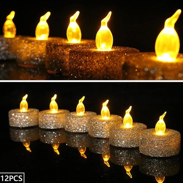 LED värmeljusljus, 12-pack flamlösa värmeljus ljus med mjukt flimrande, vattentät uppladdningsbar lampa, för utomhusbröllopsfest julhelg