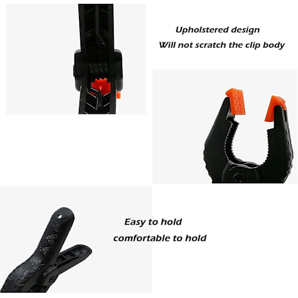 4 stycken nylonfjäderklämmor, klämmor med brett klämområde max öppning 75 mm, för studios