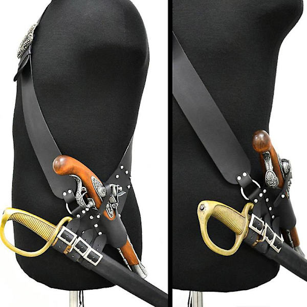 Musketeer Pirat Skulderbælte Cutlass Flintlock Hylster Justerbar Sværdholder Skede Pu Læderstrop Cosplay Kostume Rekvisitter