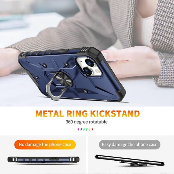 Lemonda för iPhone 15 TPU+ PC Skyddande Mobilskal Ringhållare Stöd Baksida - Blå Style Blue